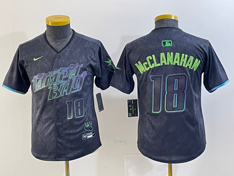 Youth Tampa Bay Rays #18 Shane McClanahan Charcoal 2024 City Connect Player Number Limited Cool Base Jersey