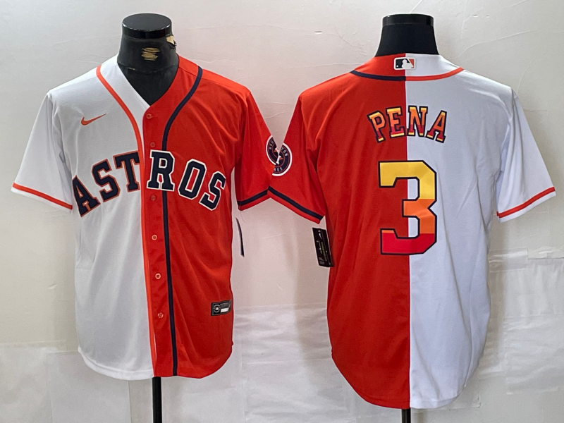 Men's Houston Astros #3 Jeremy Pena White Orange Split Stitched Baseball Jersey