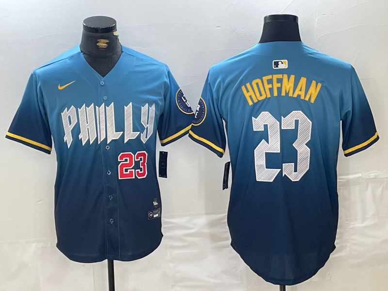 Men's Philadelphia Phillies #23 Jeff Hoffman Blue Number 2024 City Connect Limited Stitched Jersey