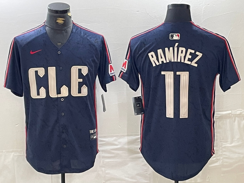 Men's Cleveland Guardians #11 Jose Ramirez Navy 2024 City Connect Limited Stitched Jersey