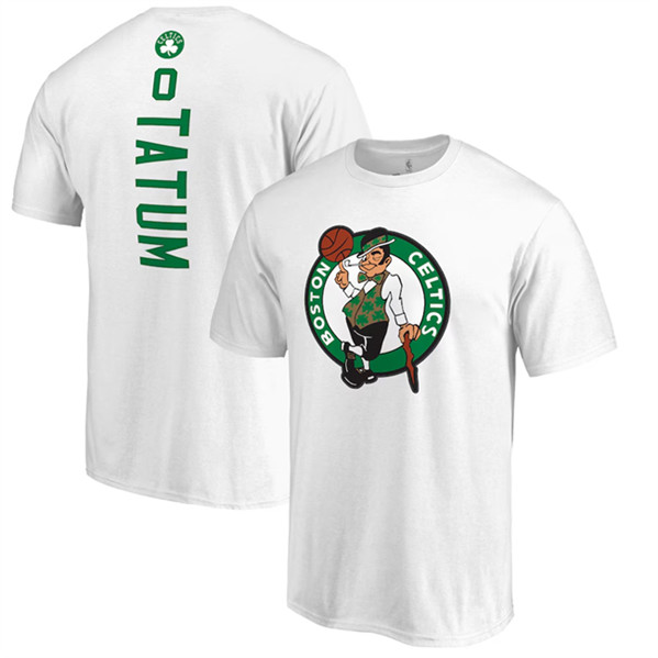 Mens Boston Celtics #0 Jayson Tatum White Name & Number T-Shirt