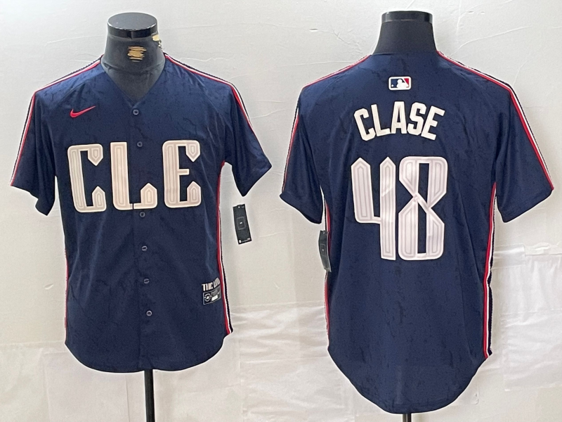 Men's Cleveland Guardians #48 Emmanuel Clase Navy 2024 City Connect Limited Stitched Jersey