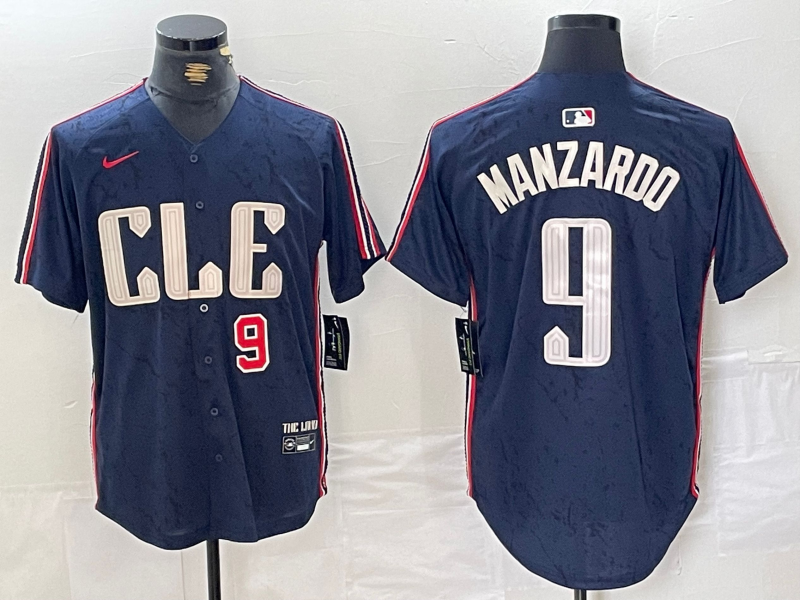 Men's Cleveland Guardians #9 Kyle Manzardo Number Navy 2024 City Connect Limited Stitched Jersey