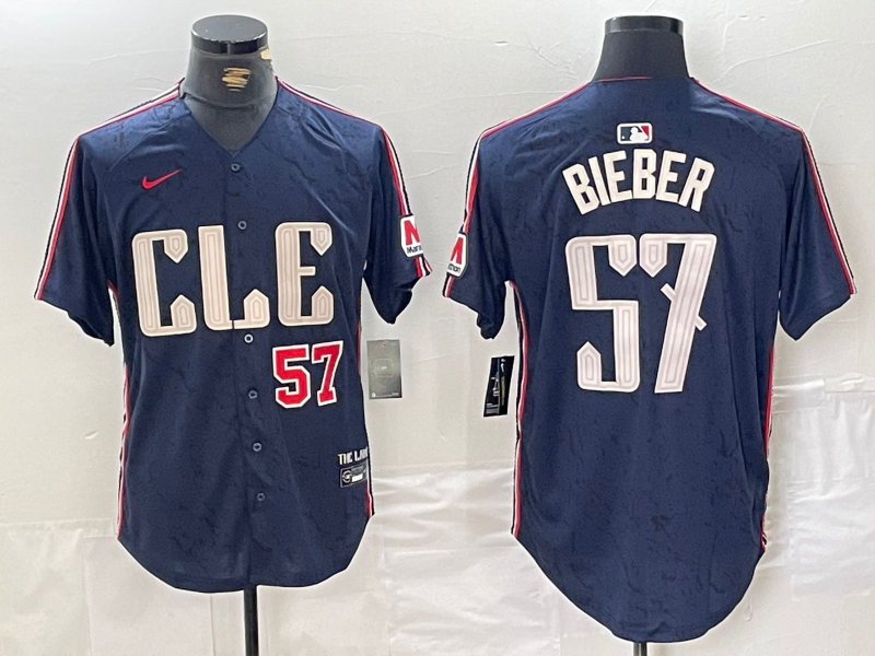 Men's Cleveland Guardians #22 Shane Bieber Number Navy 2024 City Connect Limited Stitched Jerseys