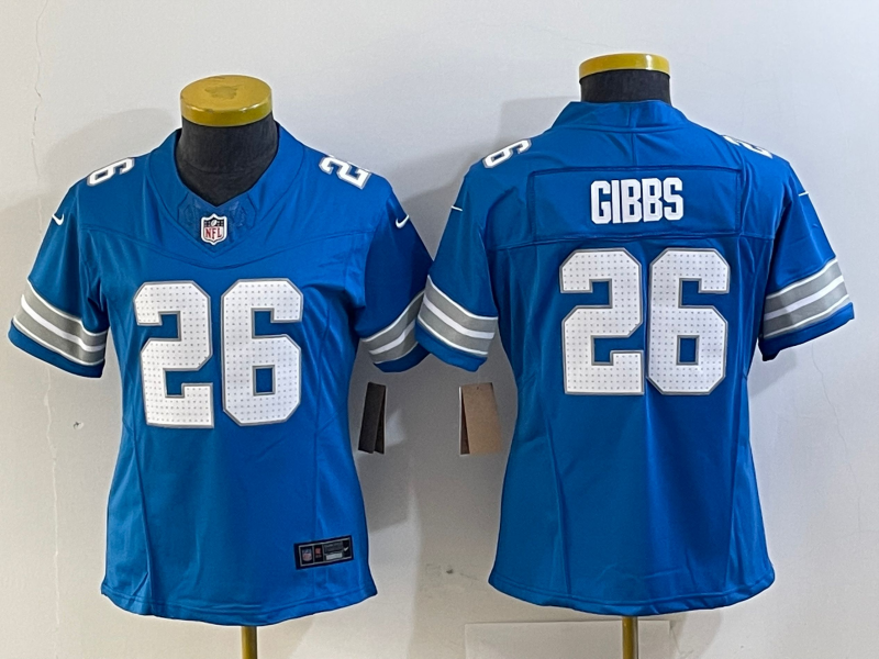 Women's Detroit Lions #26 Jahmyr Gibbs Limited Blue 2024 FUSE Vapor Jersey