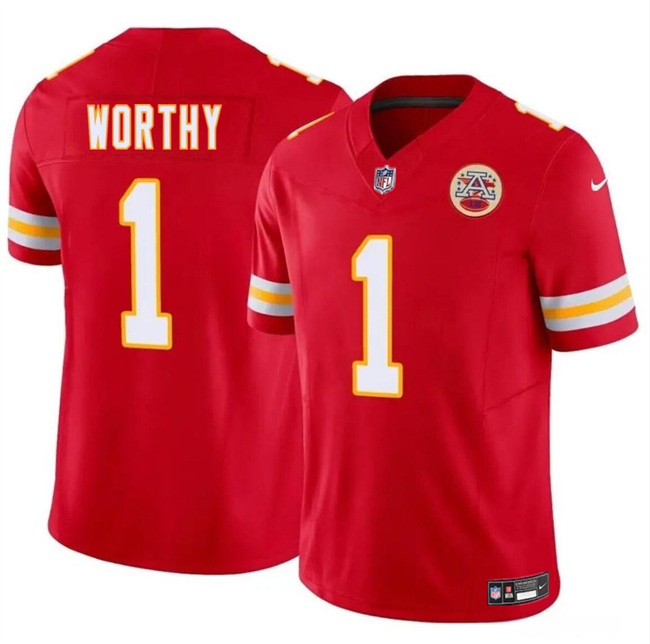 Men's Kansas City Chiefs #1 Xavier Worthy Red 2024 Draft F.U.S.E. Vapor Untouchable Limited Football Stitched Jersey