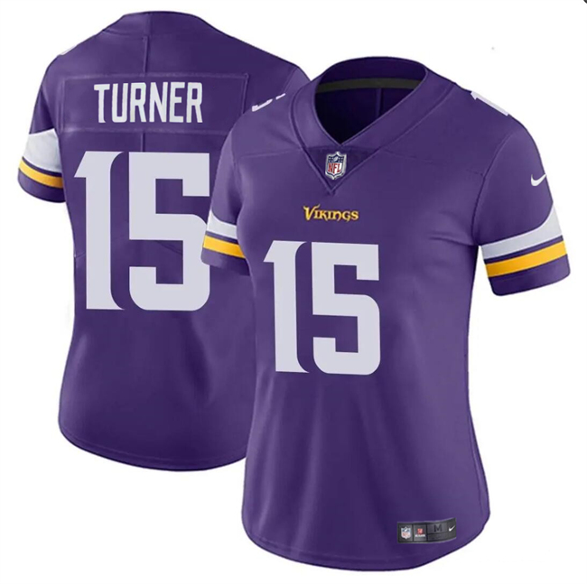 Women's Minnesota Vikings #15 Dallas Turner Purple 2024 Draft Vapor Football Stitched Jersey