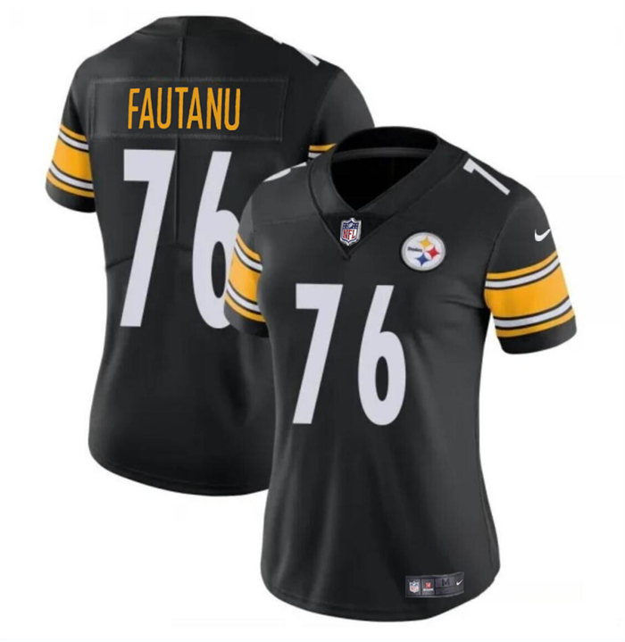 Women's Pittsburgh Steelers #76 Troy Fautanu 2024 Draft Black Vapor Football Stitched Jersey