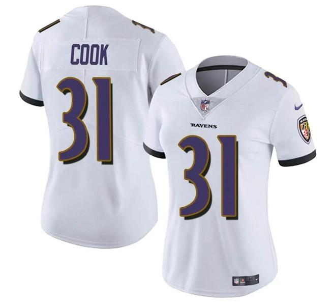 Women's Baltimore Ravens #31 Dalvin Cook White Football Stitched Jersey