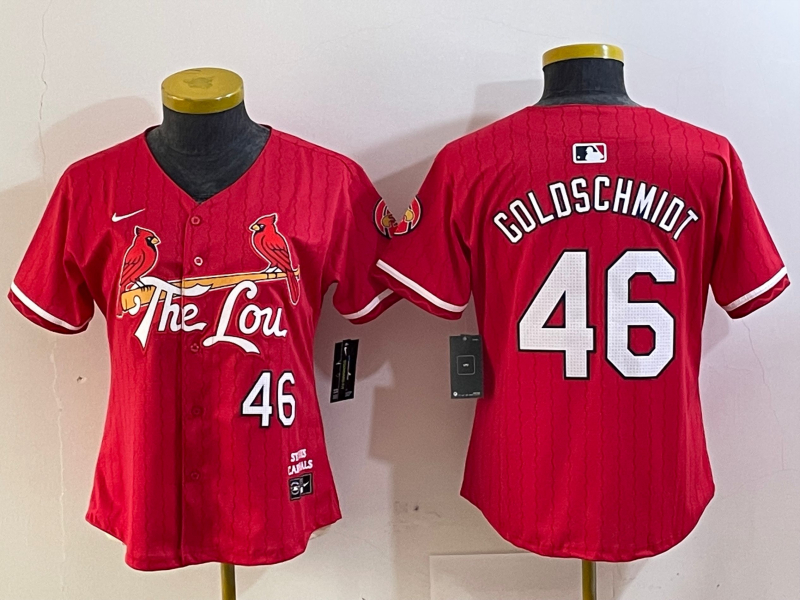 Women's St Louis Cardinals #46 Paul Goldschmidt Red 2024 City Connect Limited Stitched Jersey