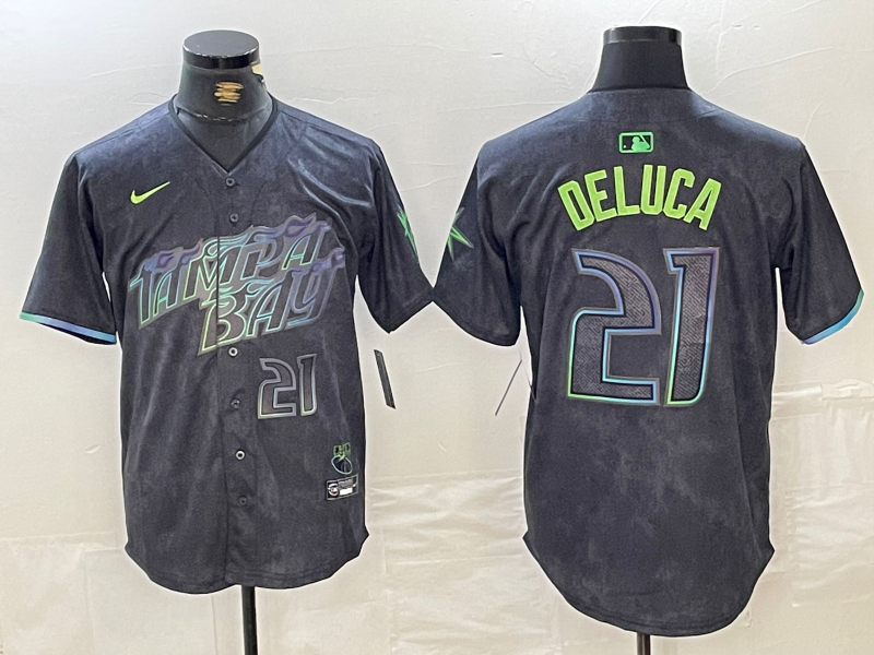 Men's Tampa Bay Rays #21 Jonny DeLuca Number Charcoal 2024 City Connect Limited Stitched Jersey