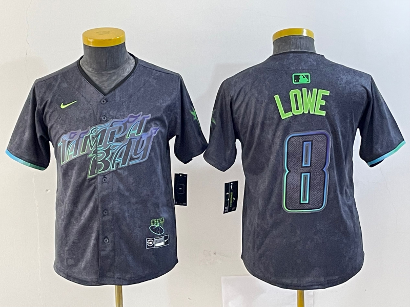 Youth Tampa Bay Rays #8 Brandon Lowe Charcoal 2024 City Connect Limited Cool Base Jersey