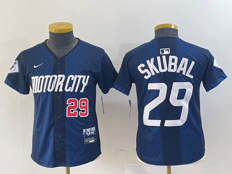 Youth Detroit Tigers #29 Tarik Skubal Navy 2024 City Connect Cool Base Limited Stitched Jerseys