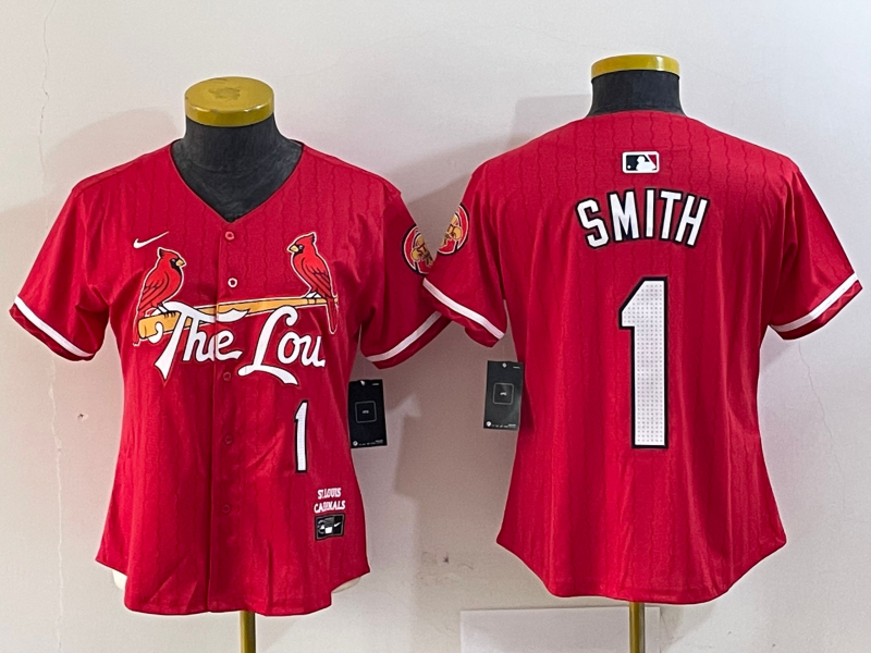 Women's St Louis Cardinals #1 Ozzie Smith Red 2024 City Connect Limited Stitched Baseball Jersey