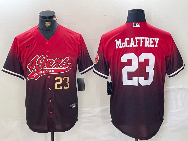 Men's San Francisco 49ers #23 Christian McCaffrey Red Black With Patch Cool Base Baseball Stitched Jerseys