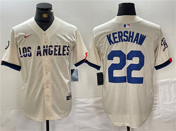 Men's Los Angeles Dodgers #22 Clayton Kershaw Cream Stitched Baseball Jersey