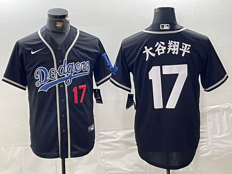 Men's Brooklyn Dodgers #17 大谷翔平 Black Cool Base With Patch Stitched Baseball Jerseys