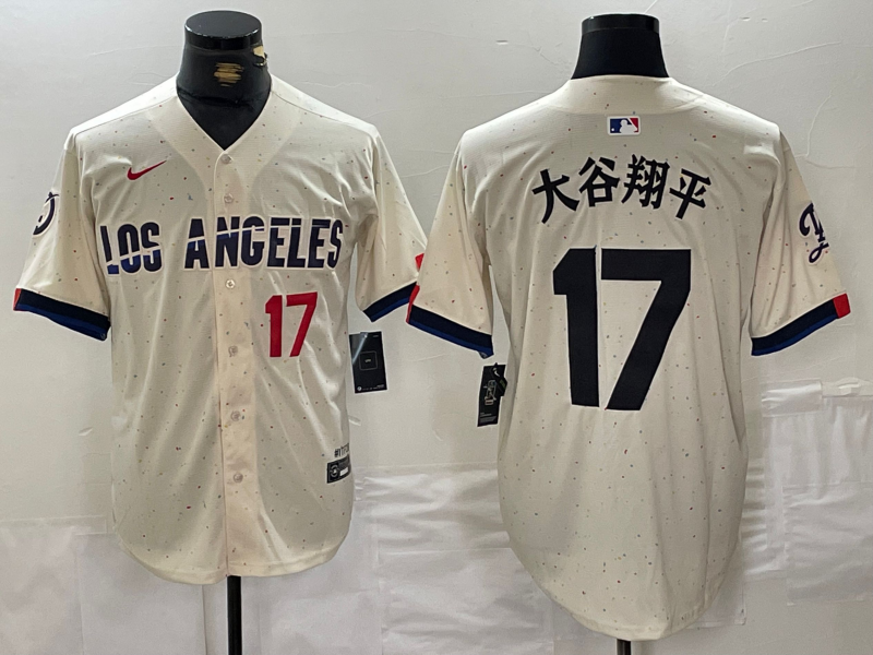 Mens Los Angeles Dodgers #17 大谷翔平 Cream Stitched Baseball Jersey