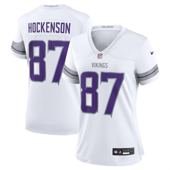 Women's Minnesota Vikings #87 T.J. Hockenson White Winter Warrior Limited Football Stitched Jersey