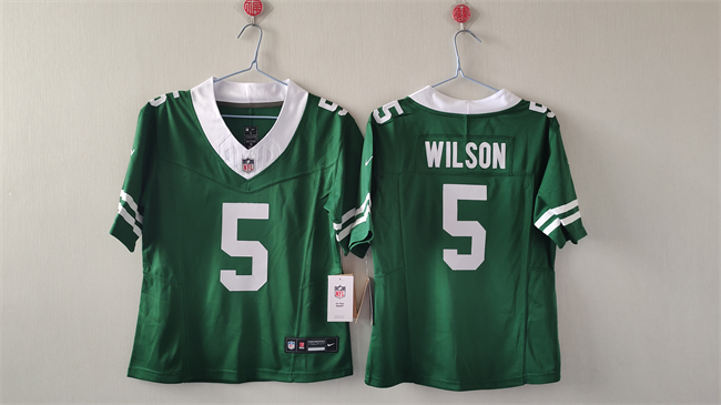 Women's New York Jets #5 Garrett Wilson Green 2024 FU.S.E Vapor Football Stitched Jersey