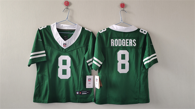 Women's New York Jets #8 Aaron Rodgers Green 2024 FU.S.E Vapor Football Stitched Jersey