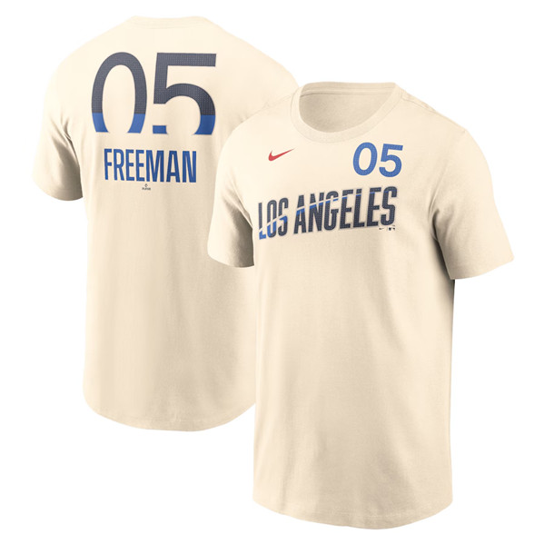 Men's Brooklyn Dodgers #5 Freddie Freeman Cream 2024 City Connect Fuse Name & Number T-Shirt