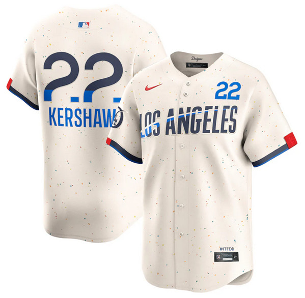 Men's Brooklyn Dodgers #22 Clayton Kershaw Cream 2024 City Connect Limited Stitched Baseball Jersey