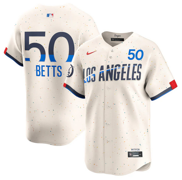 Men's Brooklyn Dodgers #50 Mookie Betts Cream 2024 City Connect Limited Stitched Baseball Jersey