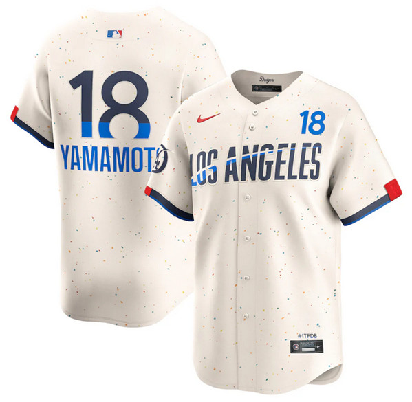 Men's Brooklyn Dodgers #18 Yoshinobu Yamamoto Cream 2024 City Connect Limited Stitched Baseball Jersey