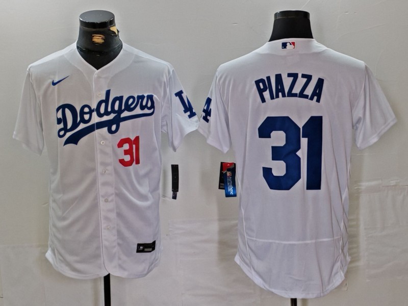 Men's Los Angeles Dodgers #31 Mike Piazza Number White Flex Base Stitched Jersey