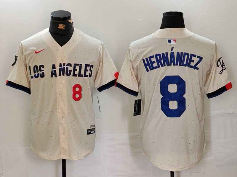 Men's Los Angeles Dodgers #8 Kike Hernandez Number Cream 2024 City Connect Limited Stitched Jerseys