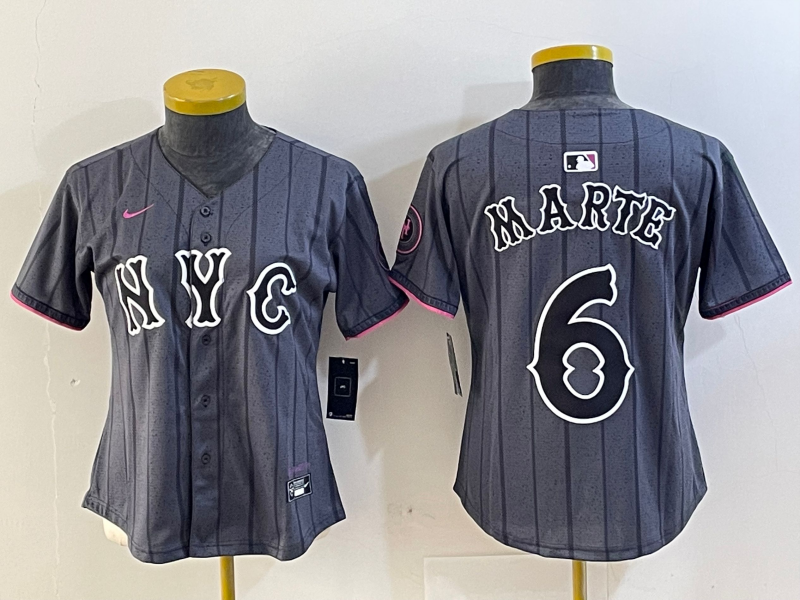 Women's New York Mets #6 Starling Marte Gray 2024 City Connect Cool Base Stitched Jersey