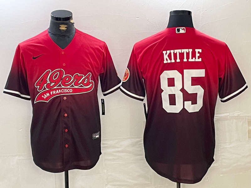 Men's San Francisco 49ers #85 George Kittle Red Black With Patch Cool Base Stitched Baseball Jersey