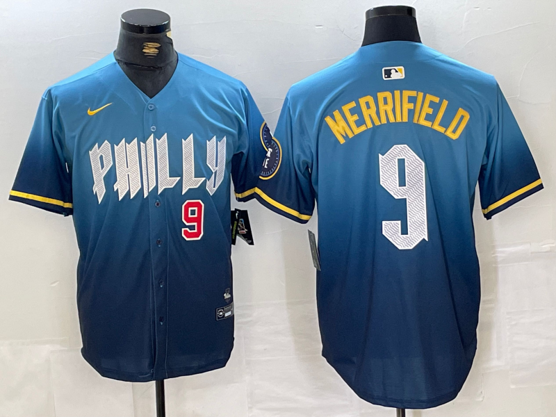 Men's Philadelphia Phillies #9 Whit Merrifield Blue 2024 City Connect Limited Stitched Jerseys