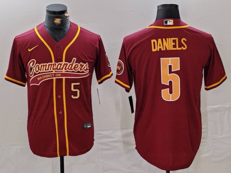 Men's Washington Commanders #5 Jayden Daniels Burgundy With Patch Cool Base Stitched Baseball Jerseys