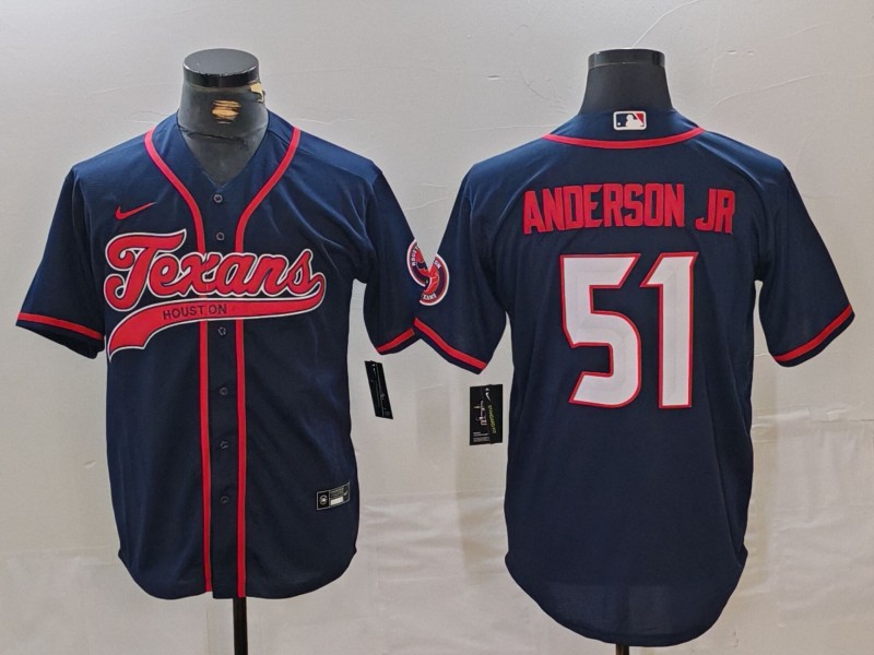 Men's Houston Texans #51 Will Anderson Jr Navy With Patch Cool Base Stitched Baseball Jersey