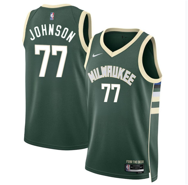 Men's Milwaukee Bucks #77 AJ Johnson Green 2024 Draft Icon Edition Stitched Basketball Jersey