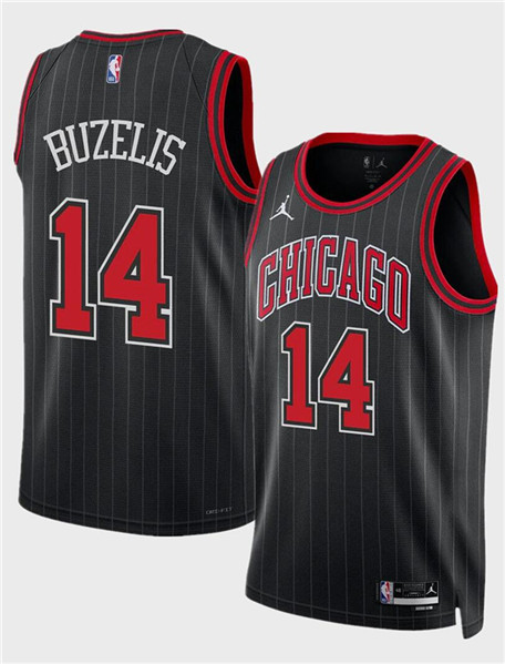 Men's Chicago Bulls #14 Matas Buzelis Black 2024 Draft Statement Edition Stitched Basketball Jersey