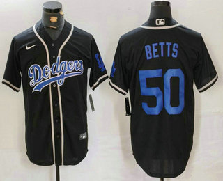 Men's Los Angeles Dodgers #50 Mookie Betts Black Cool Base With Patch Stitched Baseball Jersey