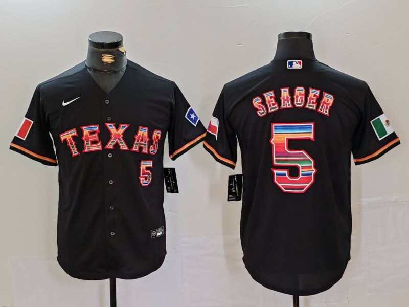 Men's Texas Rangers #5 Corey Seager Black Rainbow Mexico Cool Base Stitched Jersey