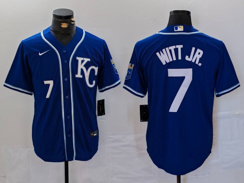 Men's Kansas City Royals #7 Bobby Witt Jr Number Royal Cool Base Stitched Baseball Jersey