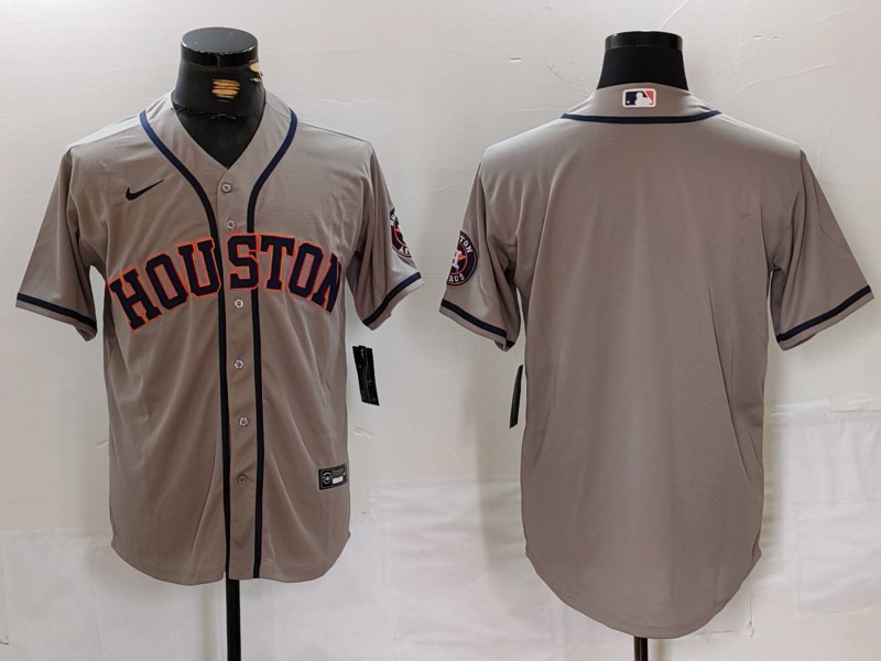 Men's Houston Astros Blank Grey With Patch Cool Base Stitched Baseball Jersey