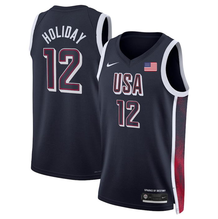 Men's USA Basketball #12 Jrue Holiday Navy 2024 Swingman Stitched Jersey