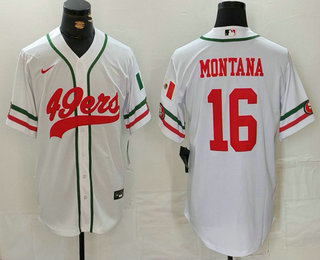 Men's San Francisco 49ers #16 Joe Montana White Mexico Cool Base Stitched Baseball Jersey