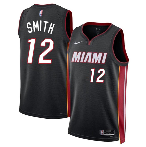 Men's Miami Heat #12 Dru Smith Black 2024 Icon Edition Stitched Basketball Jersey