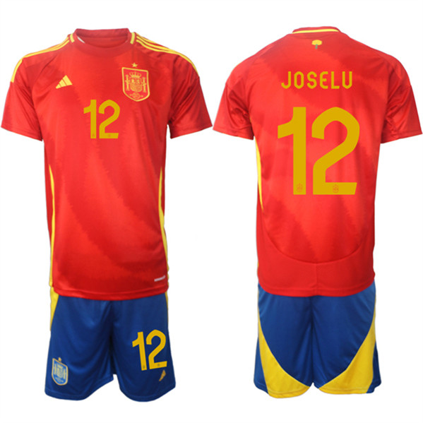 Men's Spain Team #12 Joselu 2024-25 Red Home Soccer Jersey Suit