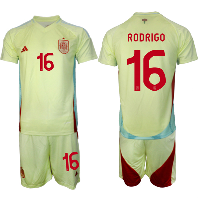 Men's Spain Team #16 Rodrigo 2024-25 Yellow Away Soccer Jersey Suit