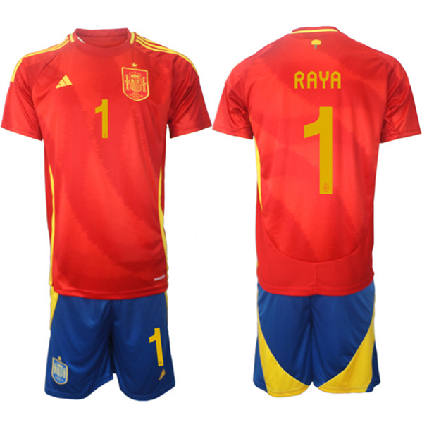 Men's Spain Team #1 David Raya 2024-25 Red Home Soccer Jersey Suit