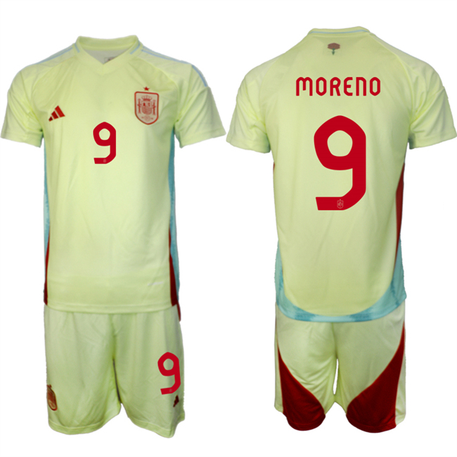 Men's Spain Team #9 Gerard Moreno 2024-25 Yellow Away Soccer Jersey Suit