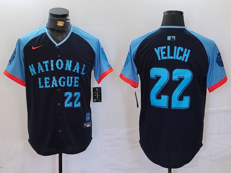 Men's Milwaukee Brewers #22 Christian Yelich Number Navy 2024 All Star Limited Stitched Jersey